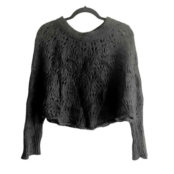 NOA NOA Mohair Wool Knit Cropped Crochet Pullover Poncho Boho Sweater Black SM - Picture 1 of 6